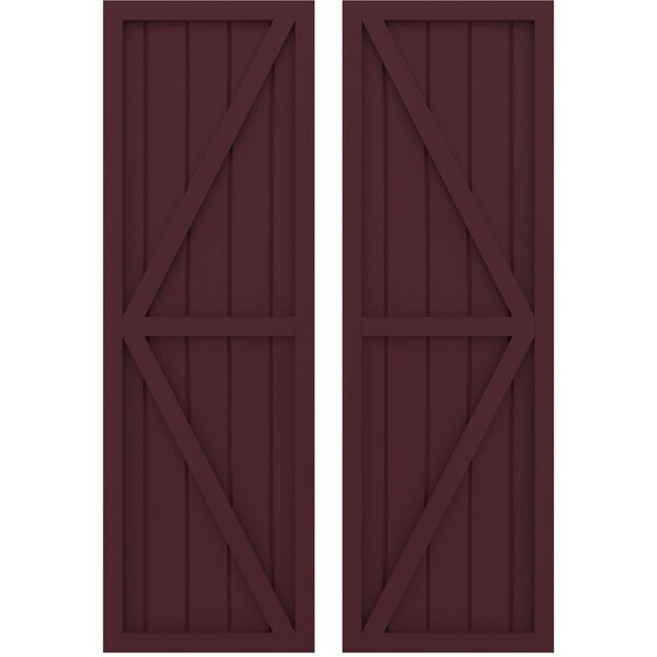 Ekena Millwork Americraft 5-Board Wood 2 Equal Panel Frmd Board-n-Batten Shutters w/Dbl Z-Bar, ARW102BF518X57WRH, PR ARW102BF518X57WRH - main